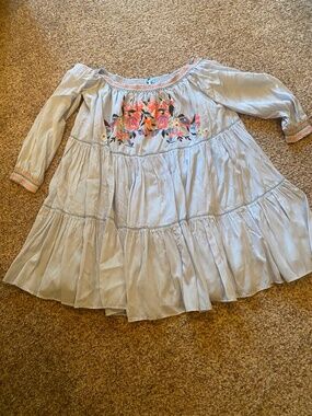 Free People Blue Embroidered Dress Large